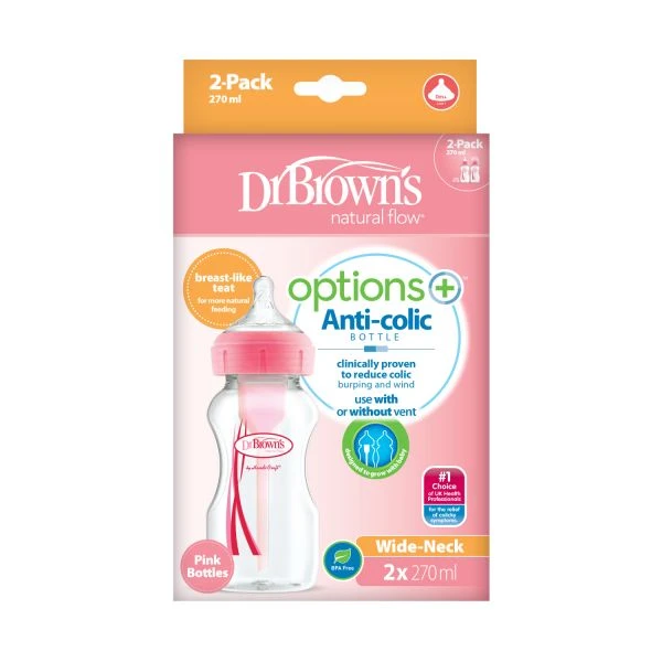 Dr. Brown's Options+ Anti-colic Brede Halsfles Duopack Roze 270 Ml - Image 2