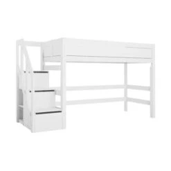 LIFETIME Kidsrooms Hoogslaper Met Trapkast Luxe Wit Gelakt
